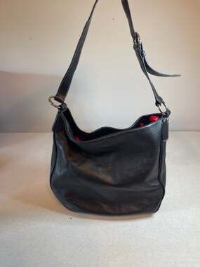 Bimba y Lola Black Pebbled Leather Large Hobo Shoulder Bag